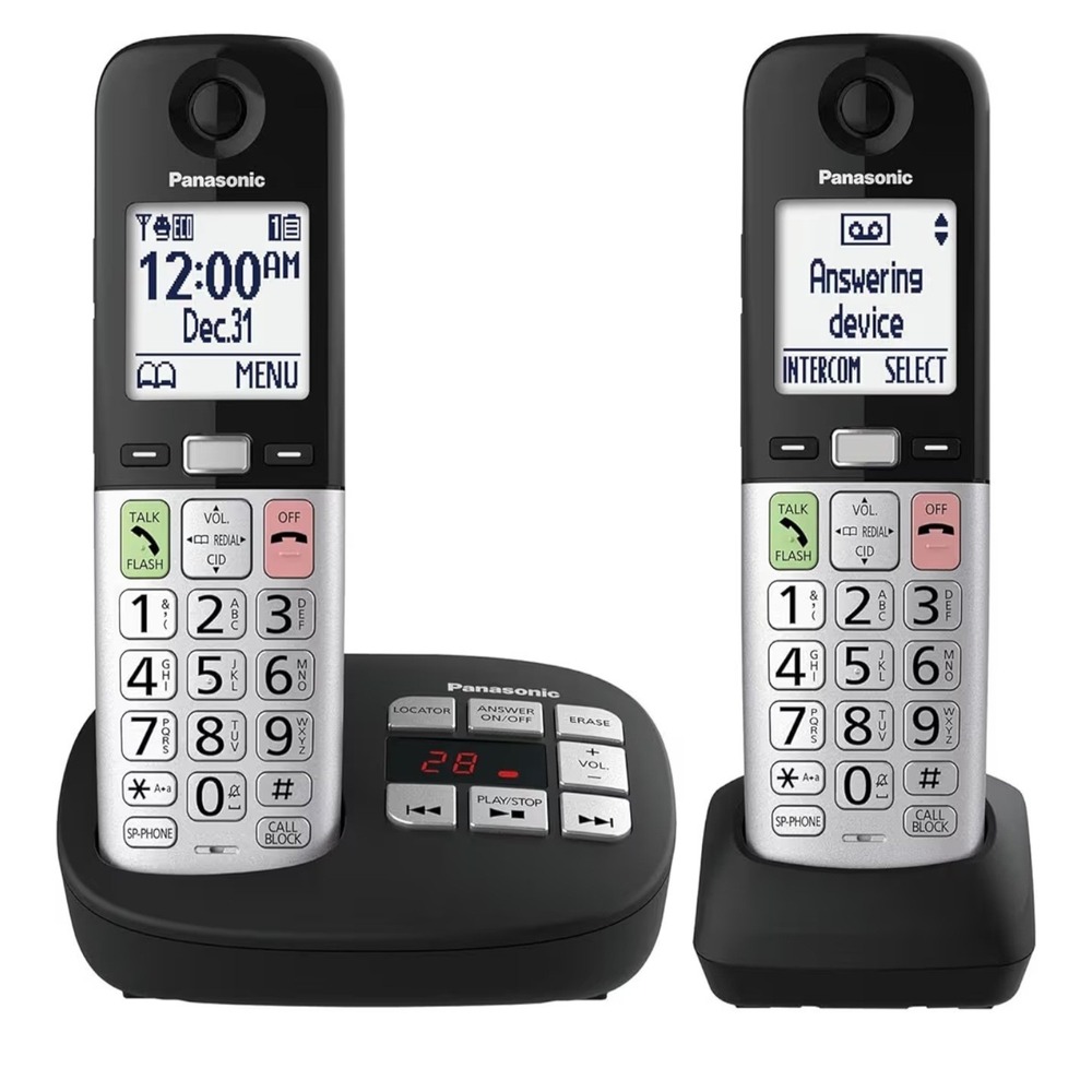 Panasonic Expandable Cordless Phone Answering Machine Call Block 2 Handset,Black